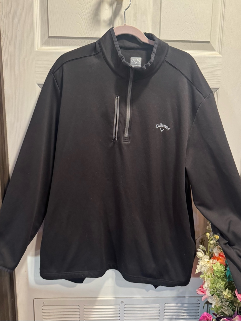 Callaway Men XL Black Caviar Media Chest Side Entry Pockets 1/4 Zip Long Sleeve
